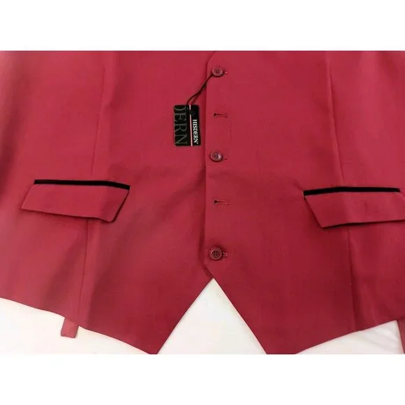 Hisdern Vest Waistcoat Men XXXL Dark Red Pockets Back Adjustable Formal V-Neck - Picture 2 of 9